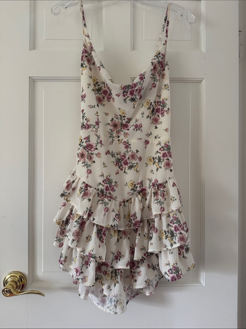 Forever 21 Cream Floral Ruffle Mini Dress with Pink & Yellow Flowers